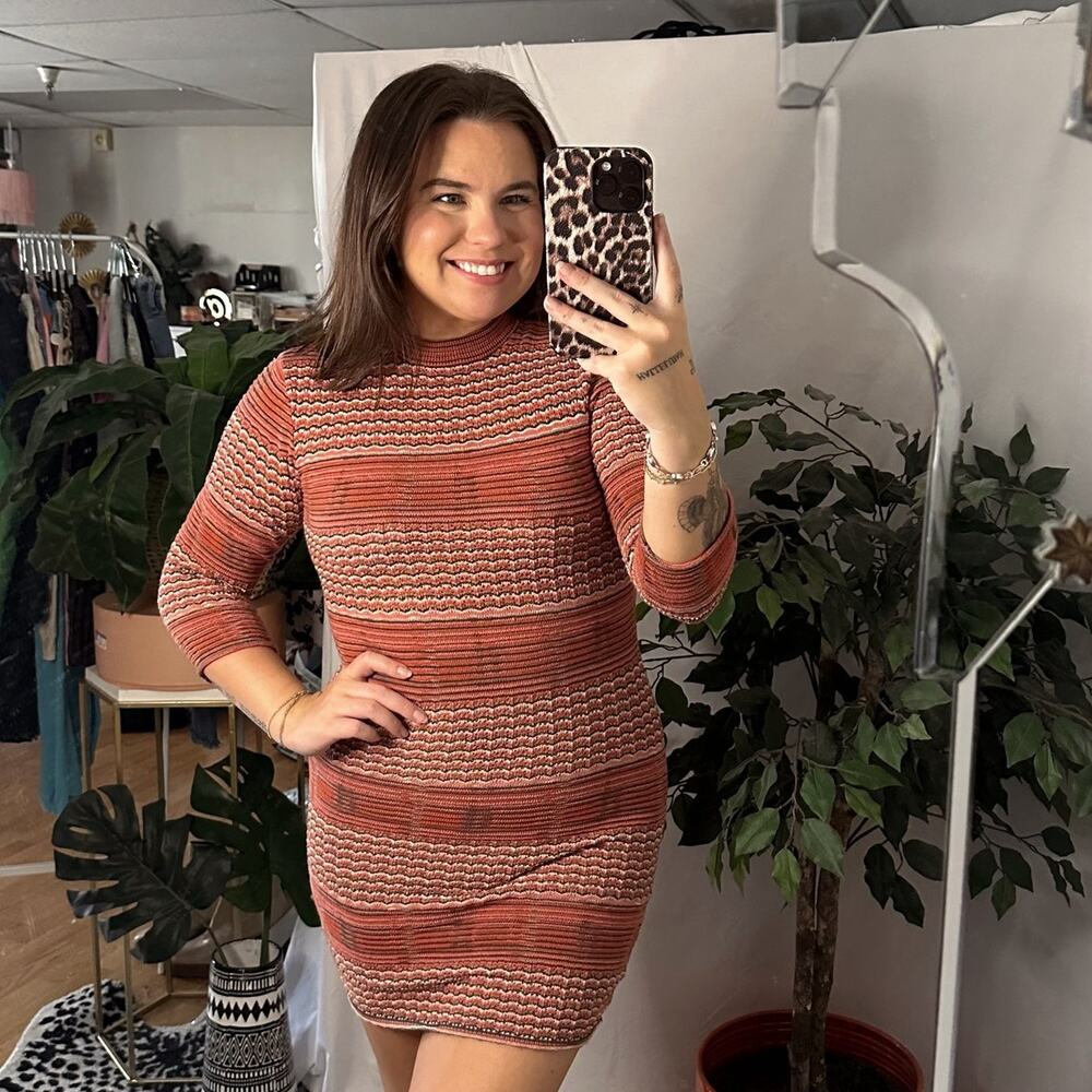Free People Striped Red and Brown Mini Dress